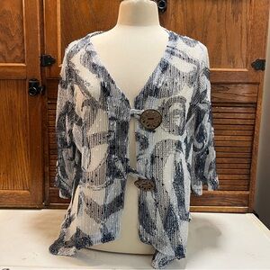 Abstract Black and White Cardigan with Wooden Buttons